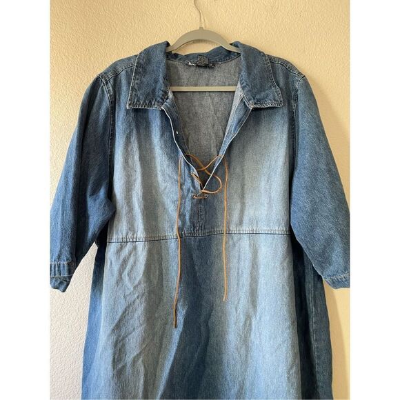 Vintage Y2k denim lace up mini dress size‎ 24 - Picture 2 of 7